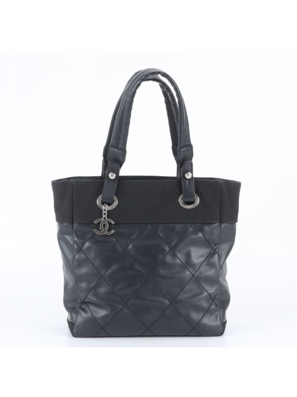 Chanel Paris Biarritz Leather Tote Bag Shoulder Black